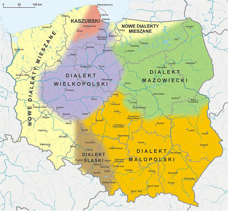 Gwary i dialekty - Mapa Polski