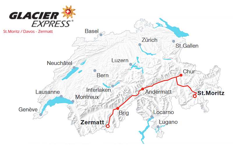 Glacier Express - mapa trasy