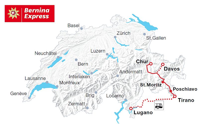 Bernina Express - mapa trasy