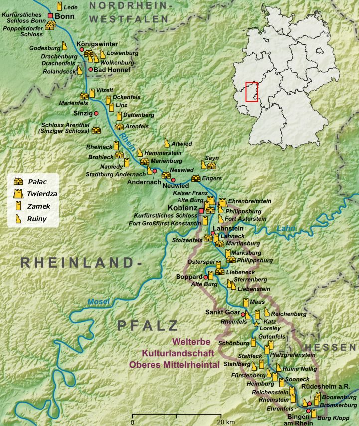 Dolina Środkowego Renu - mapa