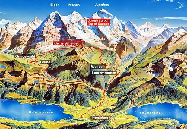 Przełęcz Jungfraujoch - Mapka