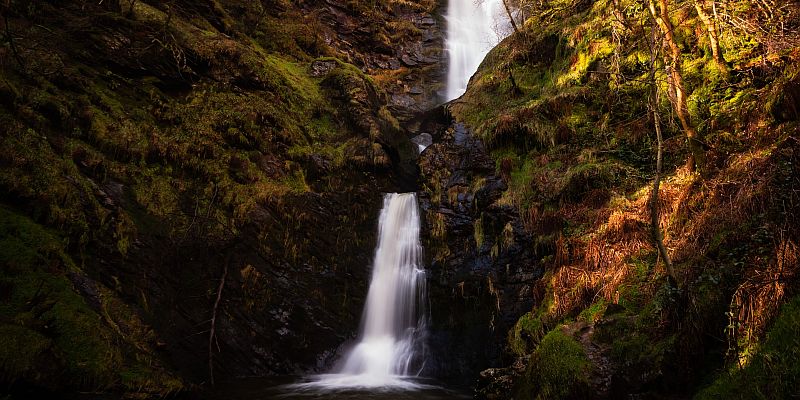 Wodospad Pistyll Rhaeadr - panorama