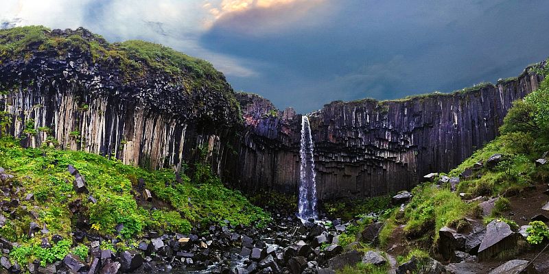 Wodospad Svartifoss - panorama