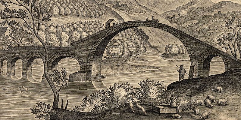 Borgo a Mozzano - Most Diabła na XVI-wiecznej rycinie