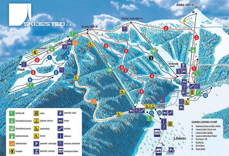 Ještěd - Mapa tras narciarskich